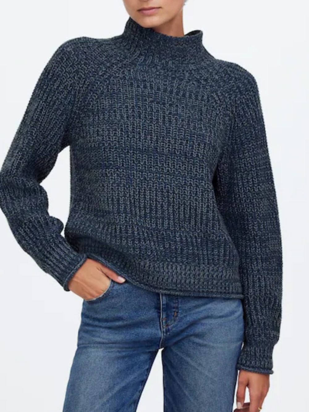 Madewell Marled Cotton Mockneck Sweater In Indigo Sz XS 100% Cotton Style NS684
